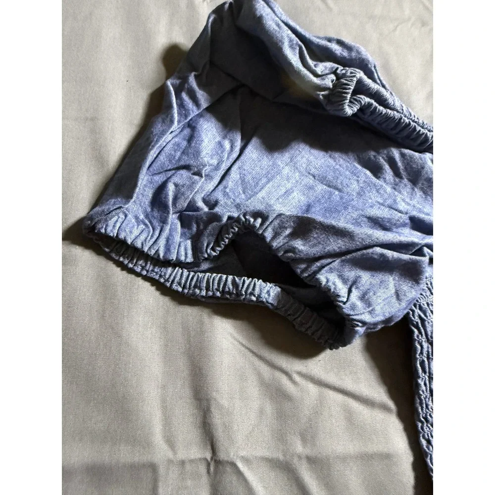 J. Crew Smocked Off-the-Shoulder Top Women L Blue NEW Chambray Puff Sleeve BG075